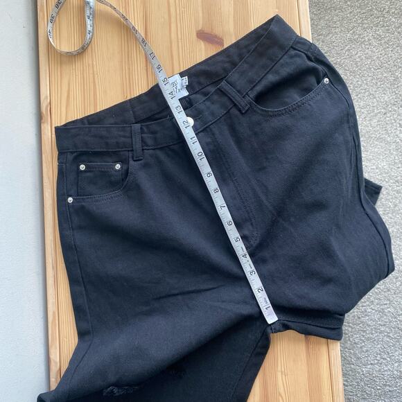 Princess Polly Wide Leg High Rise 100% Cotton Black Jean Distressed 8 - Picture 9 of 11